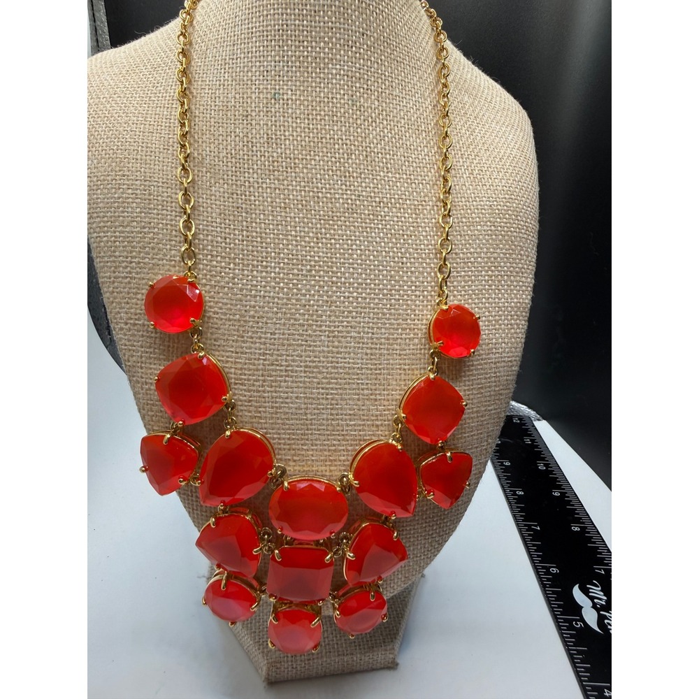 Kate Spade New York Orange Red Faceted Resin Bib Statement Necklace Gold Tone‎